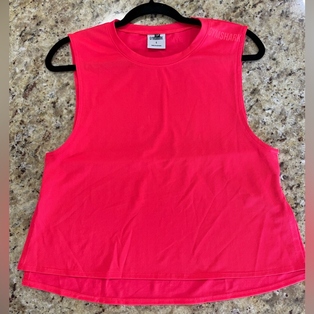 Gymshark Neon Tank Top Women’s Small Jersey Side Slits Loose Fit Pink